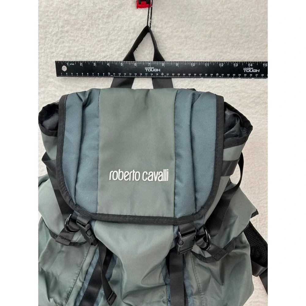Roberto‎ Cavalli Green Nylon Sport Utility Technical Travel Backpack Logo